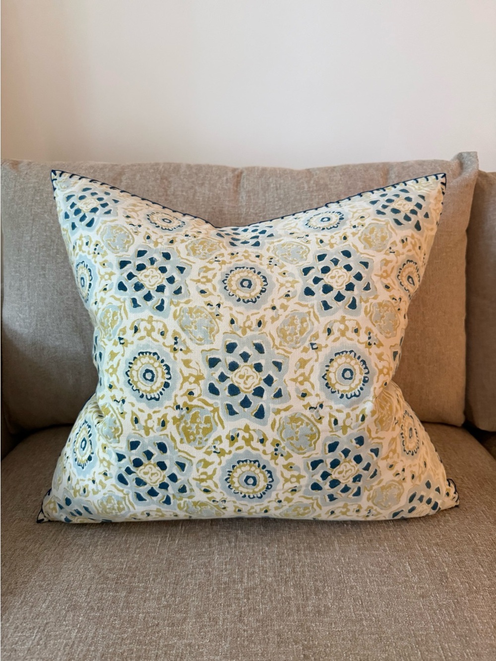 John Robshaw Blue and Green Medallion Throw Pillow
